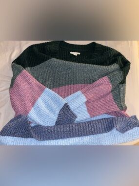 Women's Colorblock Knit Sweater - Green, Pink, Blue